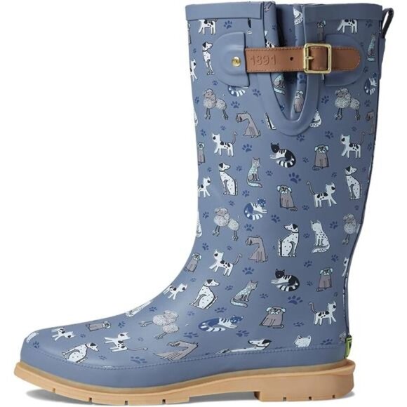 NEW Women's Unique Printed Tall 100% Waterproof Rain Boot Adjustable Strap - Picture 4 of 5